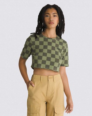 Vans Check Crew Crop T-Shirt Damen Olivgrün | Österreich UDIWKR841