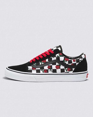 Vans Customs Checkerboard Old Skool Roses Schuhe Herren Schwarz Rot | Österreich IMFSJW867