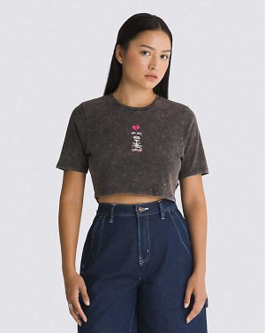 Vans Heartbreaker Crew Crop T-Shirt Damen Schwarz | Österreich VOUSIY607