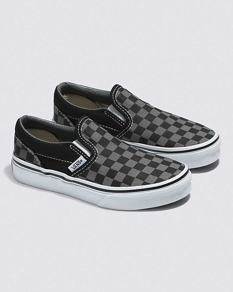 Vans Classic Slip-On Checkerboard Schuhe Kinder Schwarz Grau | Österreich UKDHQL984