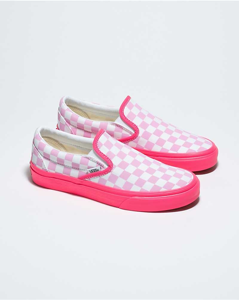 Vans Customs Checkerboard Slip-On Weite Schuhe Damen Rosa Weiß | Österreich SIPAGX671