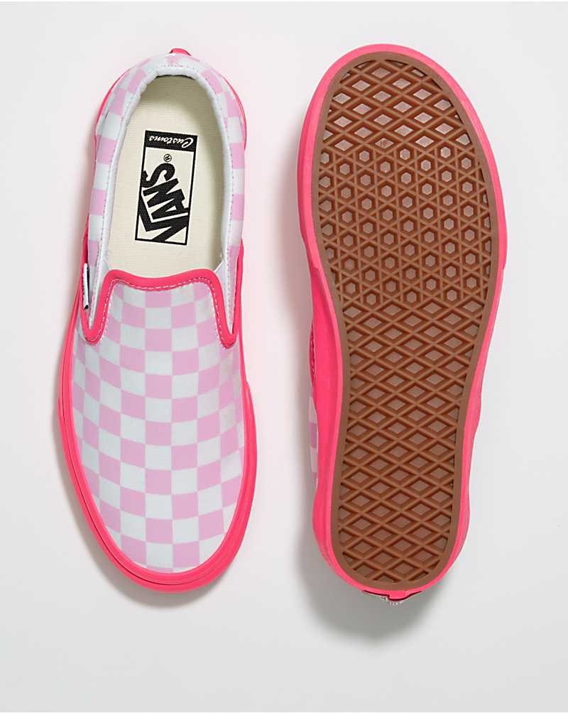 Vans Customs Checkerboard Slip-On Weite Schuhe Damen Rosa Weiß | Österreich SIPAGX671