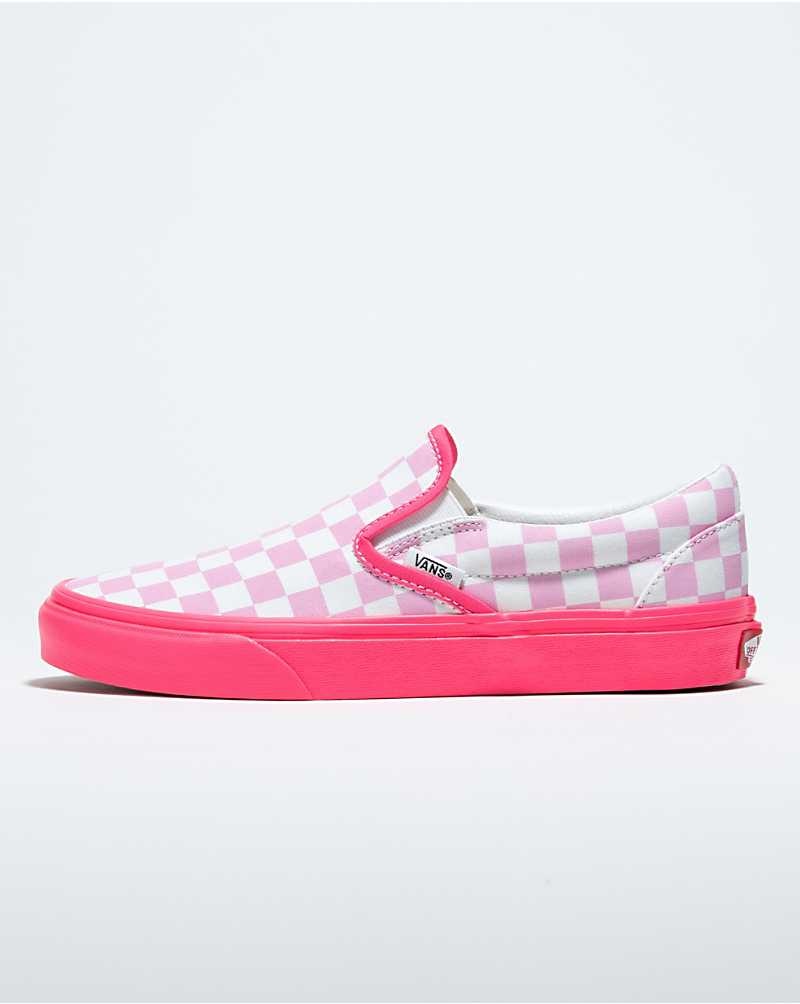 Vans Customs Checkerboard Slip-On Weite Schuhe Damen Rosa Weiß | Österreich SIPAGX671