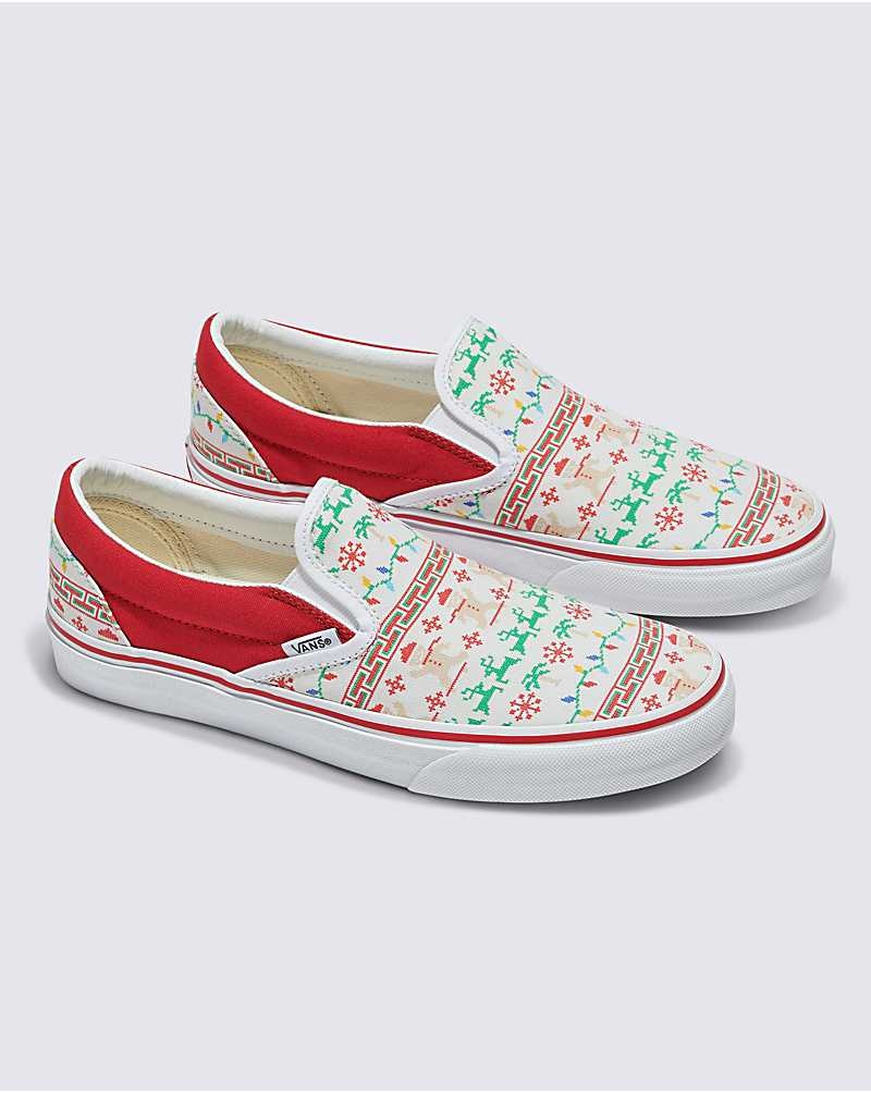 Vans Customs Christmas Pullover Slip-On Schuhe Herren Weiß | Österreich ZCPQGJ759