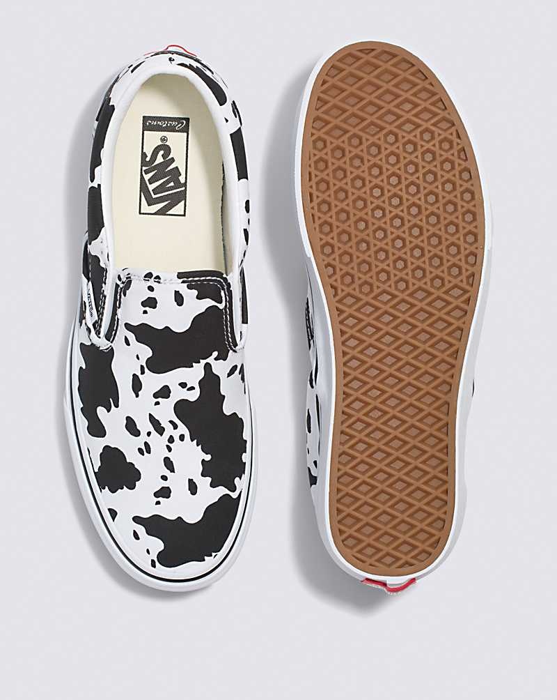 Vans Customs Cow Print Slip-On Schuhe Damen Schwarz Weiß | Österreich DWCOXM092