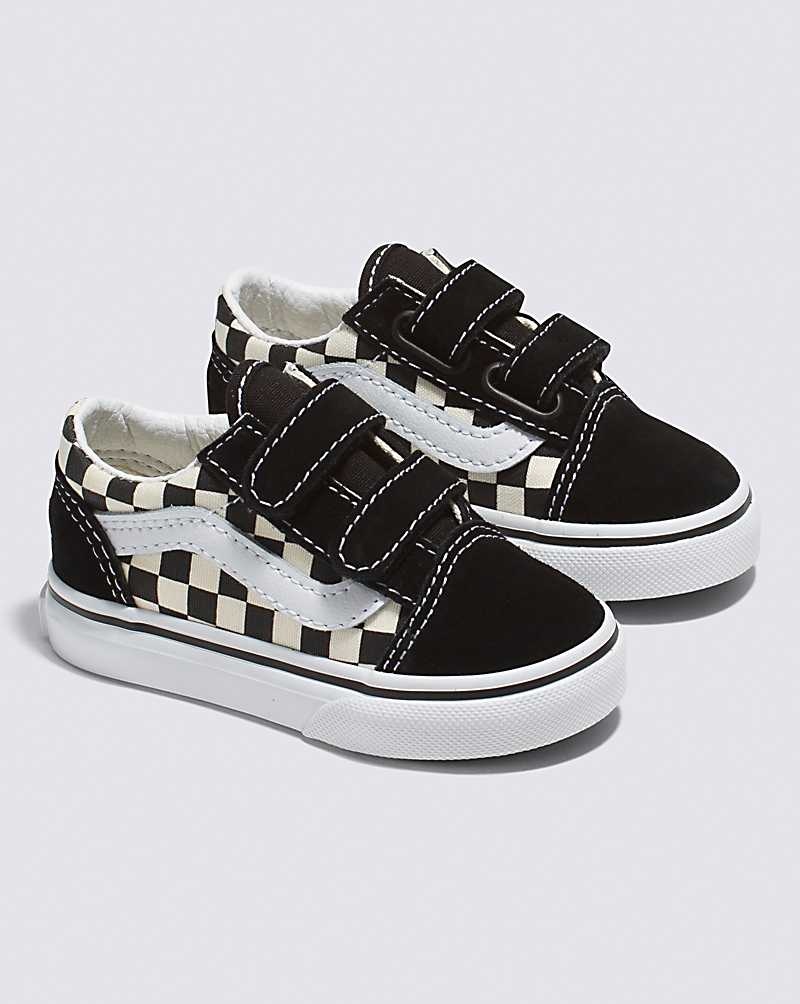 Vans Kleinkinder Old Skool V Primary Check Schuhe Kinder Schwarz Weiß | Österreich YFEZKN280