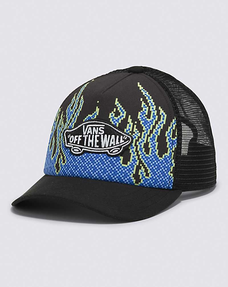 Vans Pixel Flame Trucker Hüte Kinder Schwarz | Österreich HYOQBX748