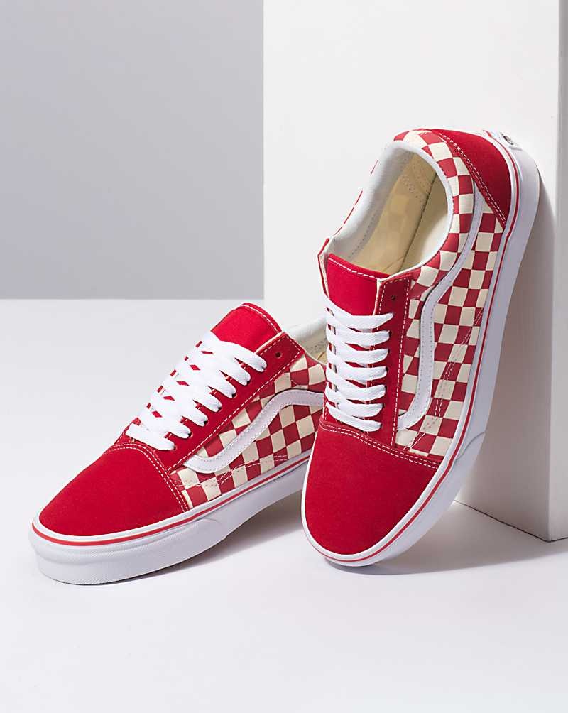 Vans Primary Check Old Skool Schuhe Damen Rot Weiß | Österreich MTNKSA132