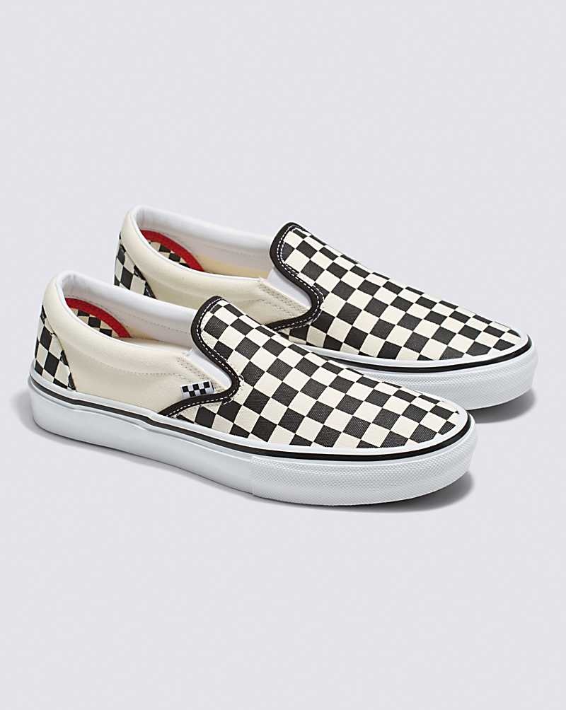 Vans Skate Slip-On Checkerboard Skateschuhe Damen Schwarz Weiß | Österreich BUNSZO196