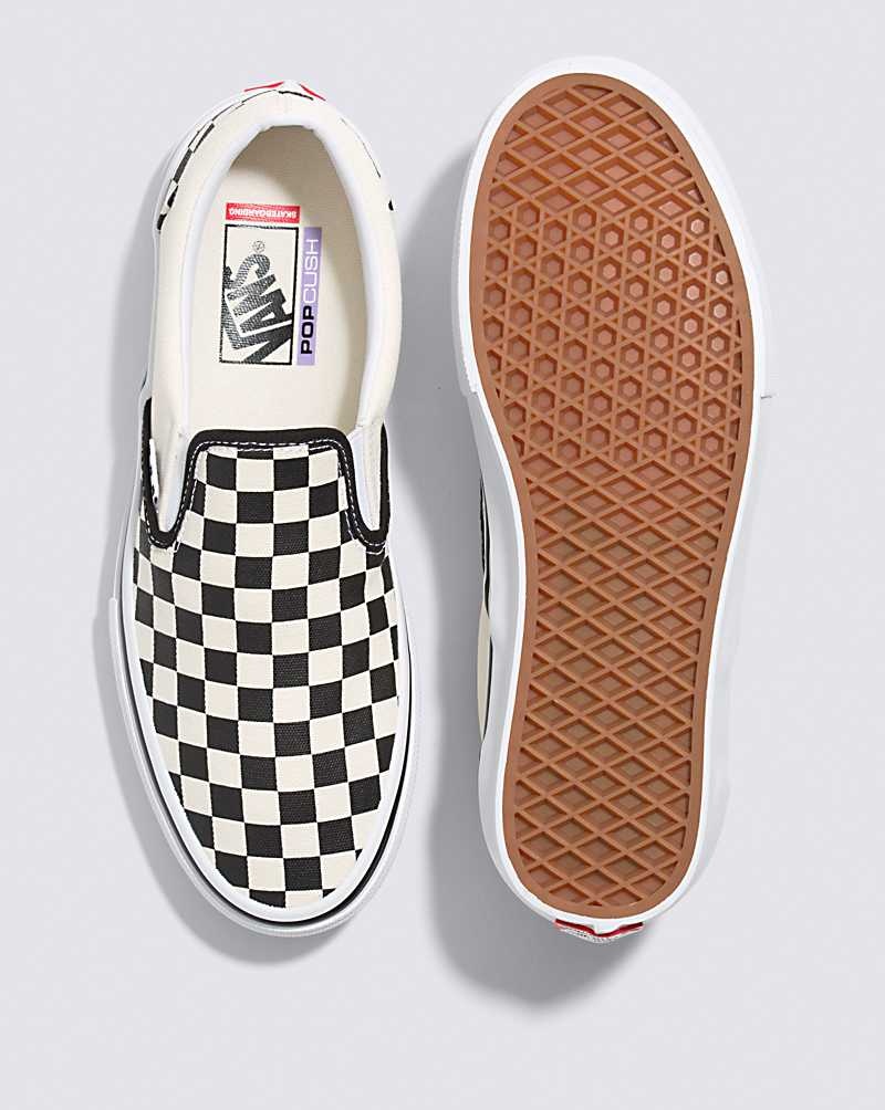 Vans Skate Slip-On Checkerboard Skateschuhe Damen Schwarz Weiß | Österreich BUNSZO196